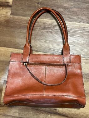 Franklin Covey Leather Tote in Rich Cognac Brown
